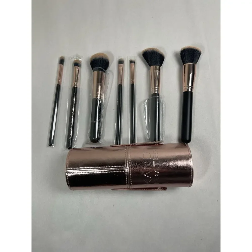 New Kandi Koated Makeup Brush Set Rose Gold Faux Leather Holder